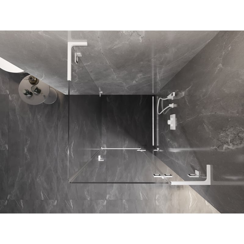 Mexen Lunar L cabine de douche battante droite 90 x 90 cm, transparent, blanc - 834L-090-090-20-00-P