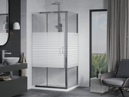 Mexen Apia cabine de douche coulissante 130 x 100 cm, bandes blanches, chrome + receveur plat - 840-130-100-01-20-4010