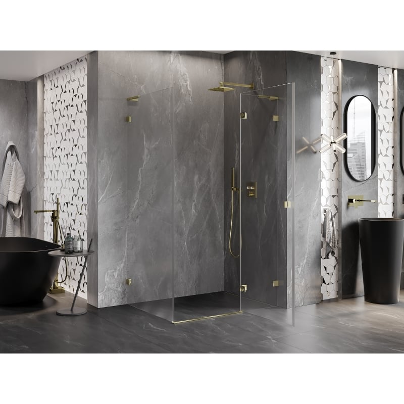 Mexen Lunar L cabine de douche pivotante droite 85 x 80 cm, transparent, or - 834L-085-080-50-00-P
