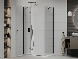 Mexen Roma cabine de douche battante 120 x 100 cm, transparent, noir + receveur Flat, blanc - 854-120-100-70-00-4010B