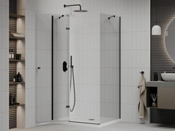 Mexen Roma cabine de douche pivotante 120 x 100 cm, transparent, noire + receveur Flat, blanc - 854-120-100-70-00-4010B