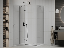 Mexen Roma cabine de douche à porte battante 120 x 90 cm, transparent, noire + receveur Flat, blanc - 854-120-090-70-00-4010B