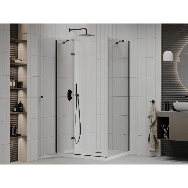 Mexen Roma cabine de douche pivotante 100 x 70 cm, transparente, noire + receveur plat, blanc - 854-100-070-70-00-4010B