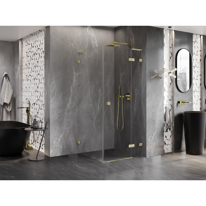 Mexen Lunar L cabine de douche pivotante droite 80 x 80 cm, transparent, or brossé - 834L-080-080-55-00-P