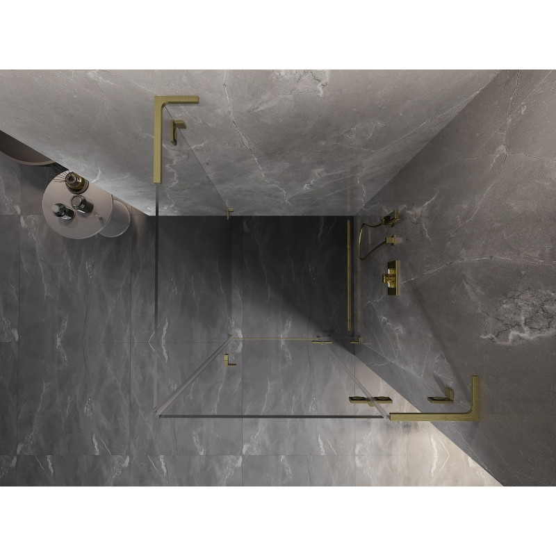 Mexen Lunar L cabine de douche pivotante droite 80 x 80 cm, transparent, or brossé - 834L-080-080-55-00-P