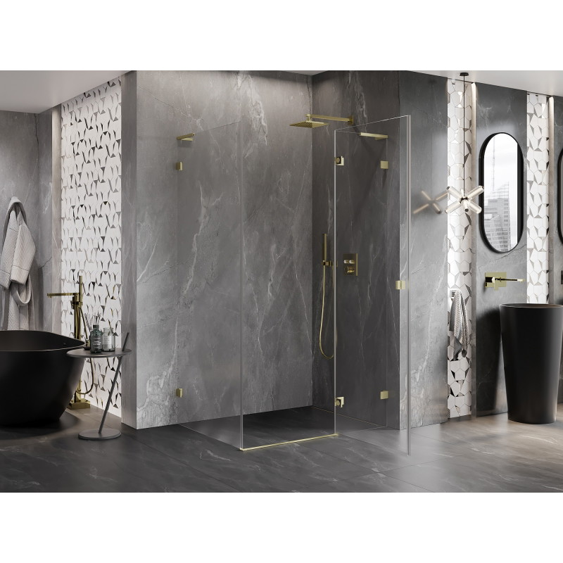 Mexen Lunar L cabine de douche pivotante droite 85 x 80 cm, transparent, or brossé - 834L-085-080-55-00-P