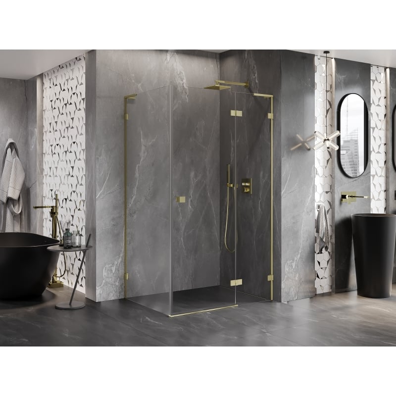Mexen Lunar L cabine de douche pivotante droite 95 x 80 cm, transparent, or brossé - 834L-095-080-55-00-P