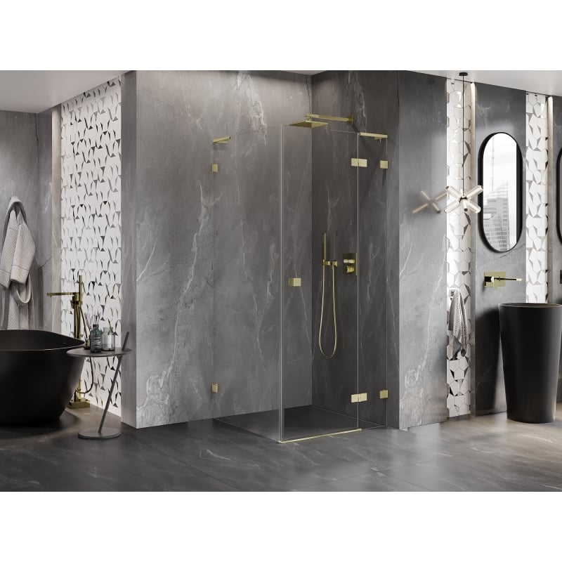 Mexen Lunar L cabine de douche pivotante droite 90 x 90 cm, transparent, or brossé - 834L-090-090-55-00-P