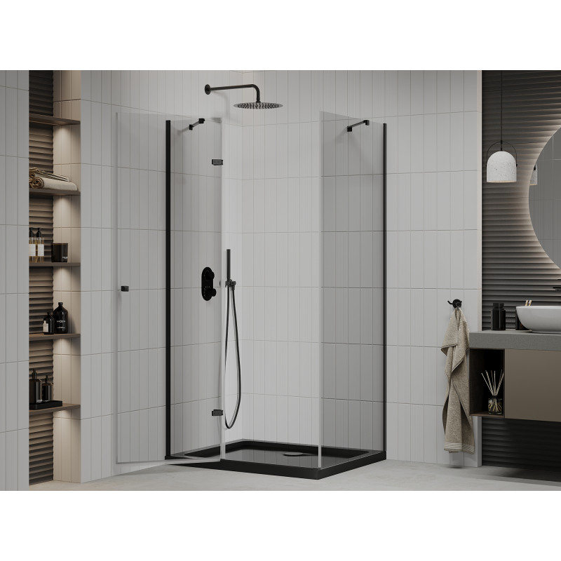 Mexen Roma cabine de douche pivotante 100 x 90 cm, transparente, noire + receveur Flat, noir - 854-100-090-70-00-4070B