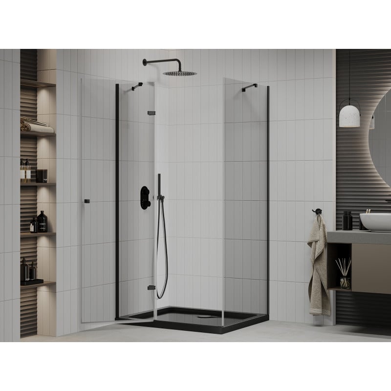 Mexen Roma cabine de douche pivotante 90 x 120 cm, transparente, noire + receveur Flat, noir - 854-090-120-70-00-4070B