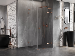Mexen Lunar L cabine de douche pivotante droite 70 x 70 cm, transparent, or rose - 834L-070-070-60-00-P