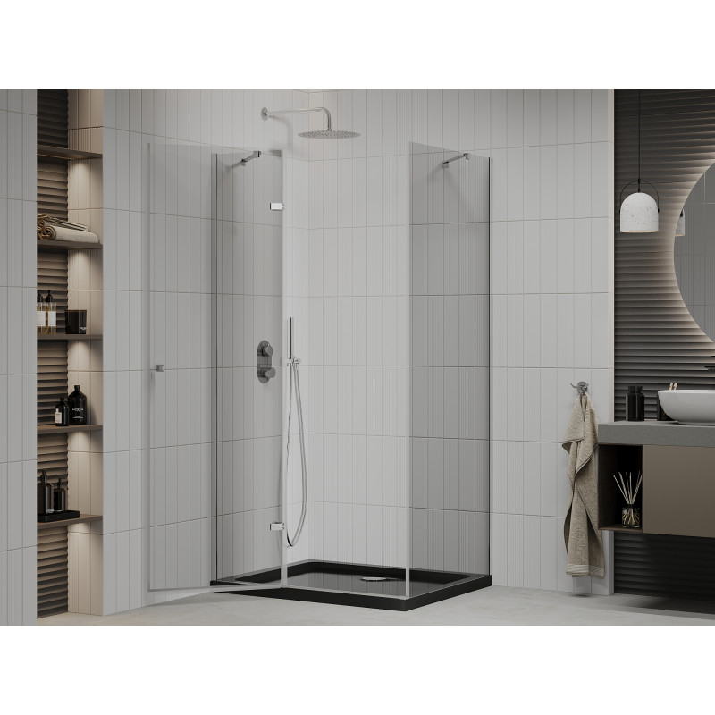 Mexen Roma cabine de douche pivotante 90 x 120 cm, transparente, chrome + receveur plat, noir - 854-090-120-01-00-4070