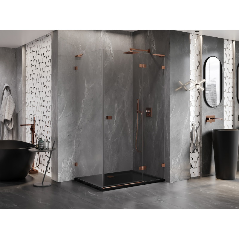 Mexen Lunar L cabine de douche pivotante droite 85 x 80 cm, transparent, or rose - 834L-085-080-60-00-P