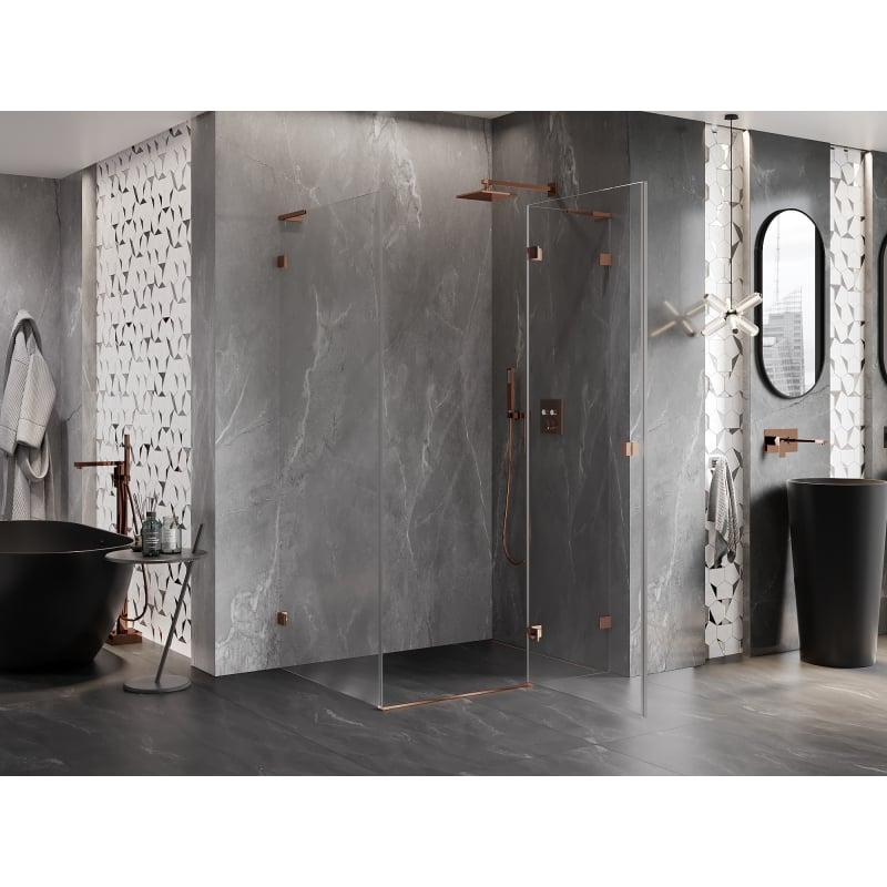 Mexen Lunar L cabine de douche pivotante droite 90 x 80 cm, transparent, or rose - 834L-090-080-60-00-P