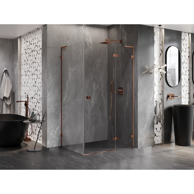 Mexen Lunar L cabine de douche pivotante droite 90 x 80 cm, transparent, or rose - 834L-090-080-60-00-P