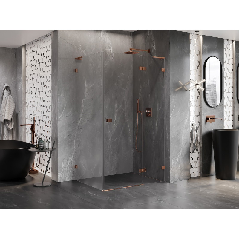 Mexen Lunar L cabine de douche pivotante droite 90 x 80 cm, transparent, or rose - 834L-090-080-60-00-P