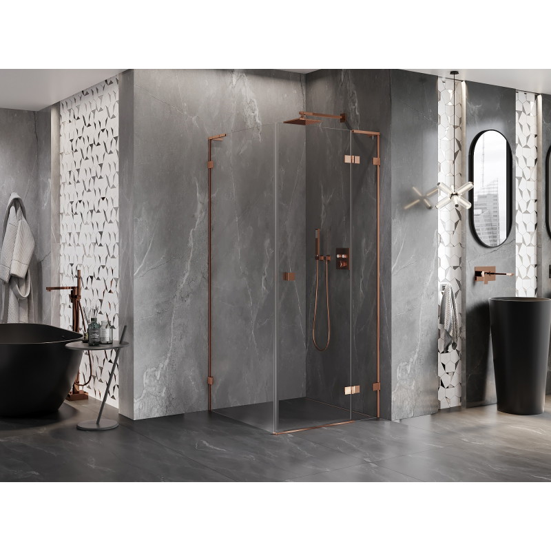 Mexen Lunar L cabine de douche pivotante droite 90 x 90 cm, transparent, or rose - 834L-090-090-60-00-P