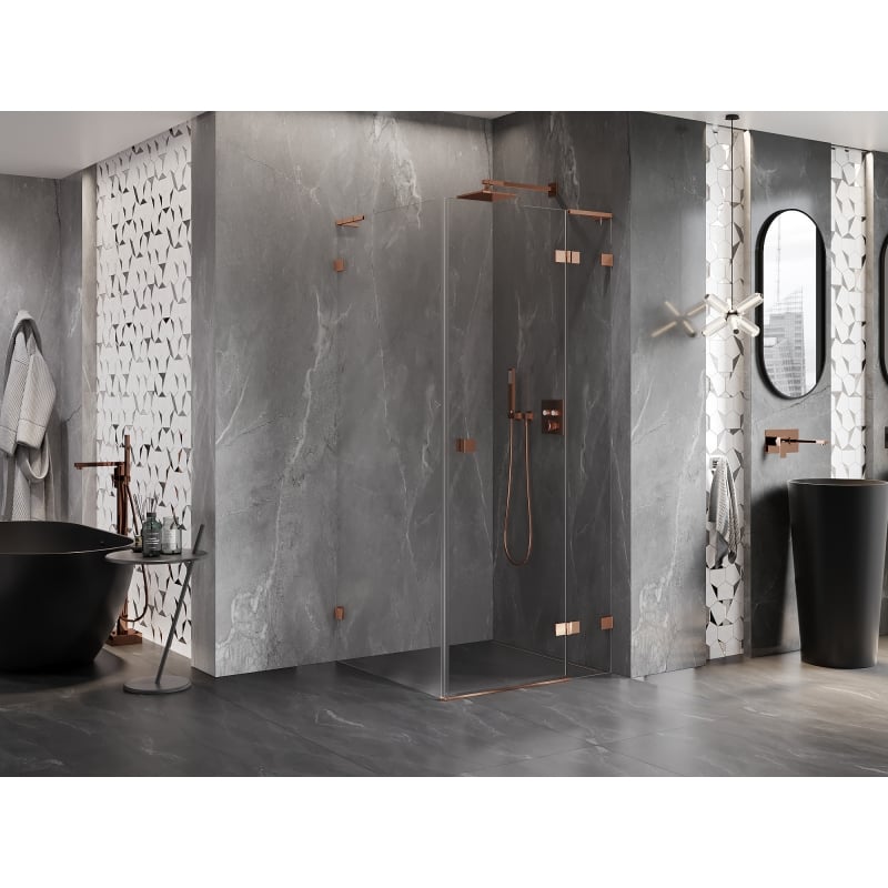 Mexen Lunar L cabine de douche pivotante droite 100 x 100 cm, transparent, or rose - 834L-100-100-60-00-P