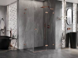 Mexen Lunar L cabine de douche pivotante droite 75 x 70 cm, transparent, cuivre brossé - 834L-075-070-65-00-P