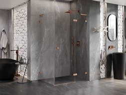 Mexen Lunar L cabine de douche pivotante droite 85 x 80 cm, transparente, cuivre brossé - 834L-085-080-65-00-P