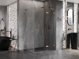 Mexen Lunar L cabine de douche à battant droit 90 x 80 cm, transparent, cuivre brossé - 834L-090-080-65-00-P