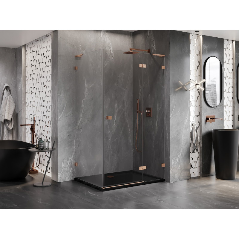 Mexen Lunar L cabine de douche pivotante droite 95 x 90 cm, transparent, cuivre brossé - 834L-095-090-65-00-P