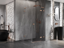 Mexen Lunar L cabine de douche battante droite 100 x 100 cm, transparent, cuivre brossé - 834L-100-100-65-00-P