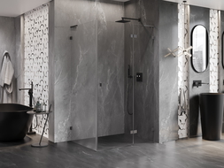 Cabine de douche Mexen Lunar L battante droite 100 x 80 cm, transparent, gris canon brossé - 834L-100-080-66-00-P
