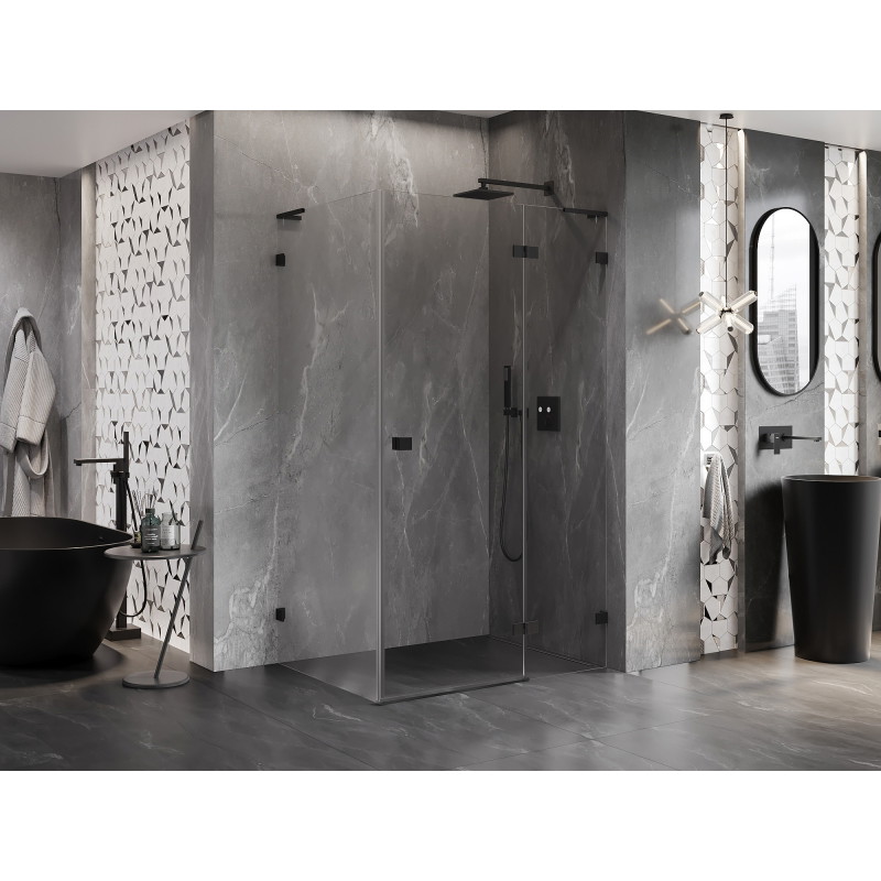 Mexen Lunar L cabine de douche pivotante droite 85 x 80 cm, transparent, noir - 834L-085-080-70-00-P