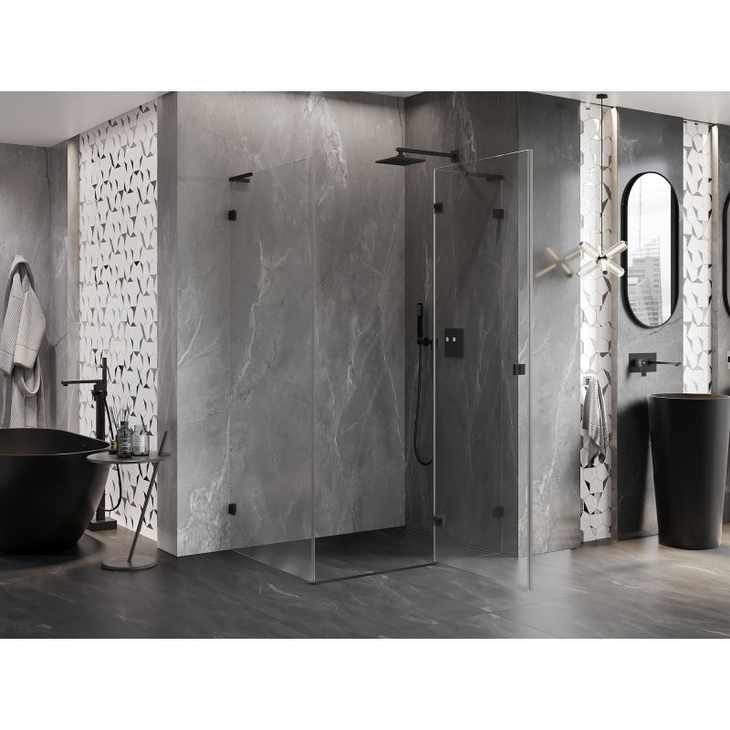 Mexen Lunar L cabine de douche pivotante droite 95 x 80 cm, transparent, noir - 834L-095-080-70-00-P