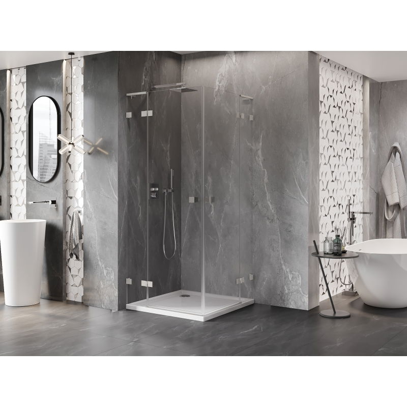 Mexen Lunar L Duo cabine de douche battante 75 x 75 cm, transparent, nickel brossé - 834L-075L-075P-97-00