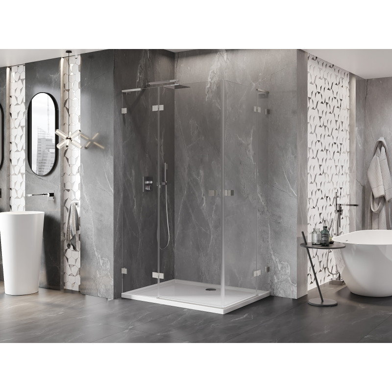 Mexen Lunar L Duo cabine de douche pivotante gauche 90 x 80 cm, transparent, nickel brossé - 834L-090L-080P-97-00