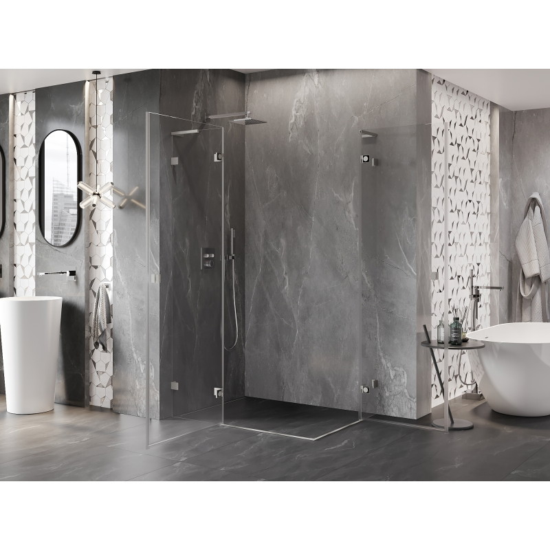 Mexen Lunar L Duo cabine de douche pivotante gauche 90 x 80 cm, transparent, nickel brossé - 834L-090L-080P-97-00