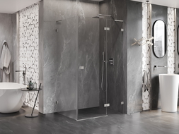 Mexen Lunar L cabine de douche à porte battante droite 85 x 80 cm, transparent, nickel brossé - 834L-085-080-97-00-P