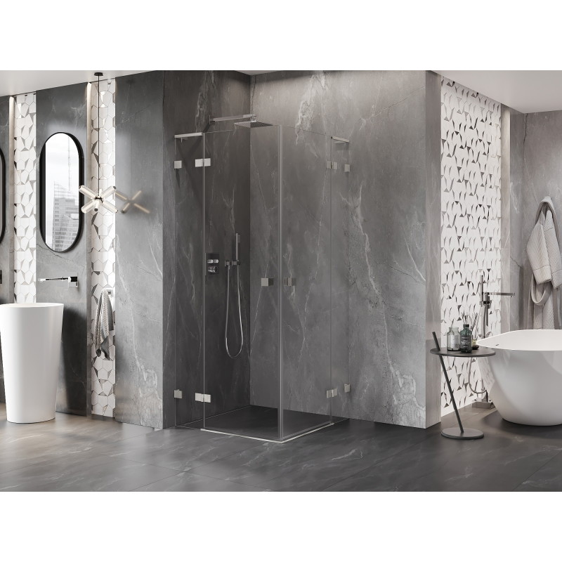 Mexen Lunar L Duo cabine de douche pivotante 105 x 105 cm, transparent, nickel brossé - 834L-105L-105P-97-00