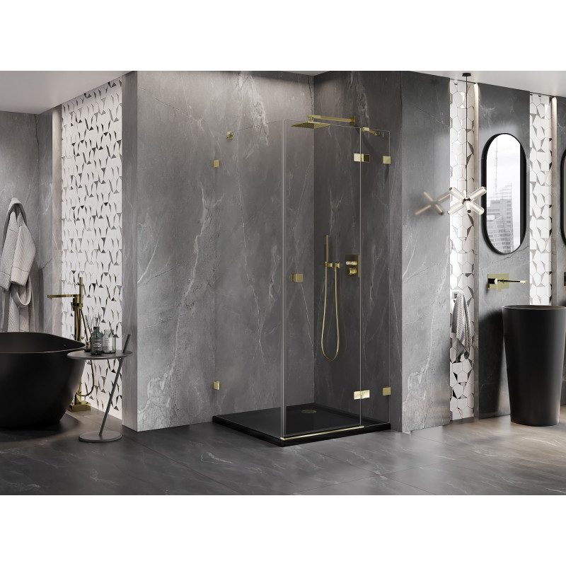 Mexen Lunar cabine de douche pivotante droite 80 x 80 cm, transparent, or - 834-080-080-50-00-P