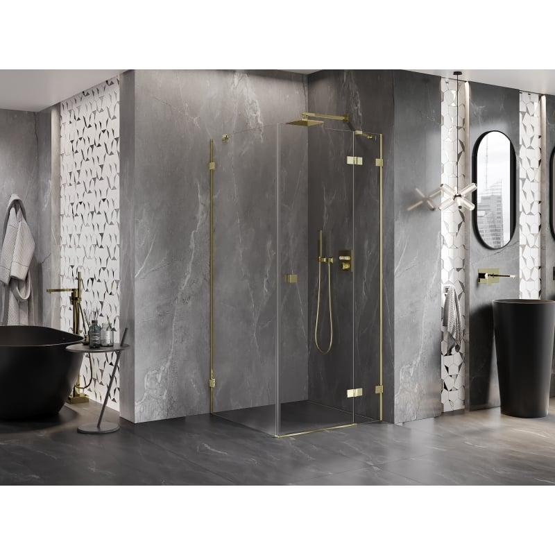 Mexen Lunar cabine de douche pivotante droite 80 x 80 cm, transparent, or - 834-080-080-50-00-P