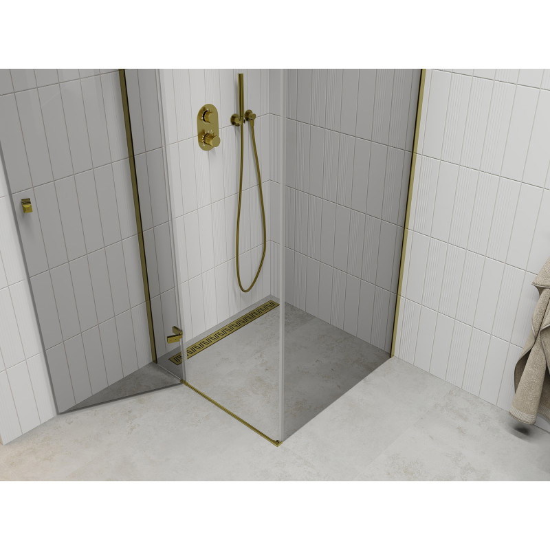 Mexen Roma cabine de douche pivotante 80 x 80 cm, transparente, dorée - 854-080-080-50-00