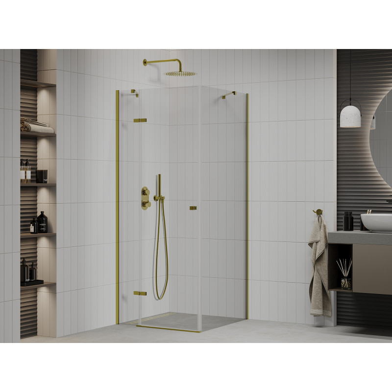 Mexen Roma cabine de douche pivotante 80 x 80 cm, transparente, dorée - 854-080-080-50-00