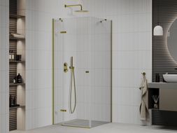Mexen Roma cabine de douche pivotante 80 x 80 cm, transparente, dorée - 854-080-080-50-00