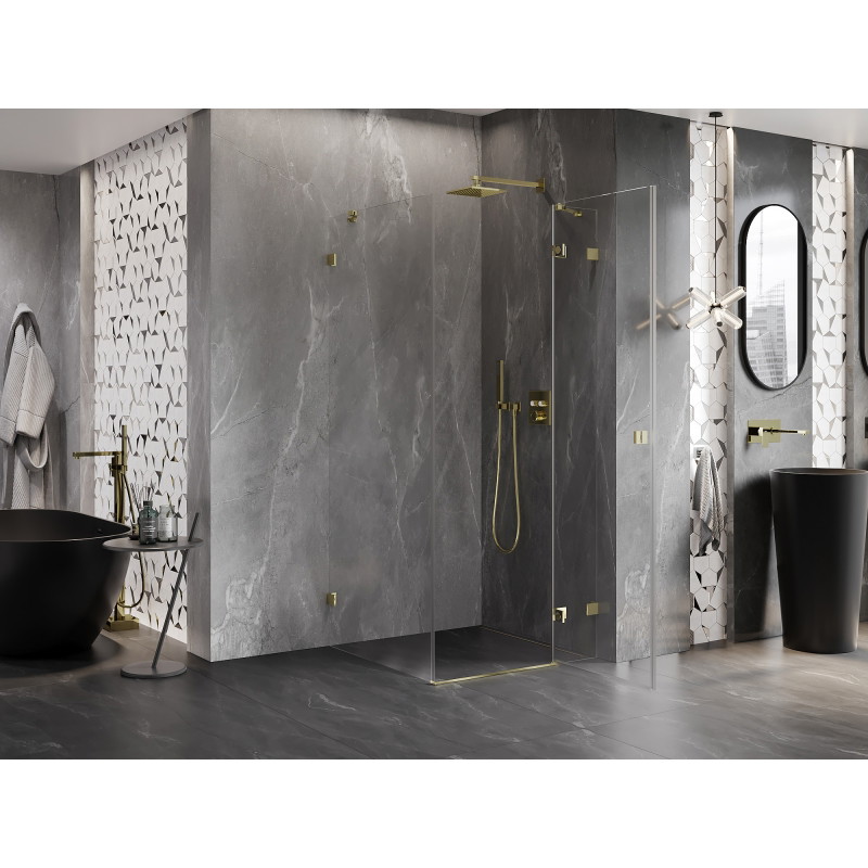 Mexen Lunar cabine de douche pivotante droite 90 x 90 cm, transparent, or - 834-090-090-50-00-P