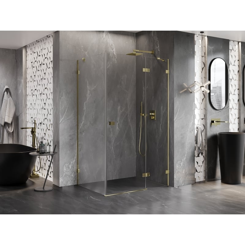 Mexen Lunar cabine de douche battante droite 100 x 90 cm, transparent, or - 834-100-090-50-00-P