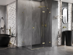 Mexen Lunar cabine de douche pivotante droite 85 x 80 cm, transparent, or brossé - 834-085-080-55-00-P