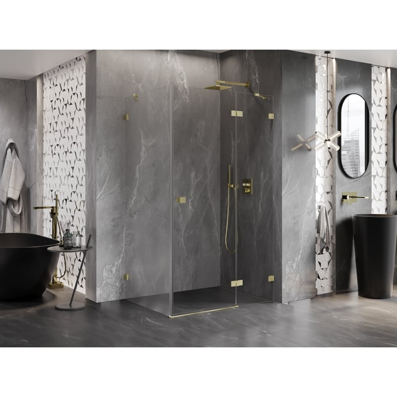Mexen Lunar cabine de douche pivotante droite 90 x 80 cm, transparent, or brossé - 834-090-080-55-00-P