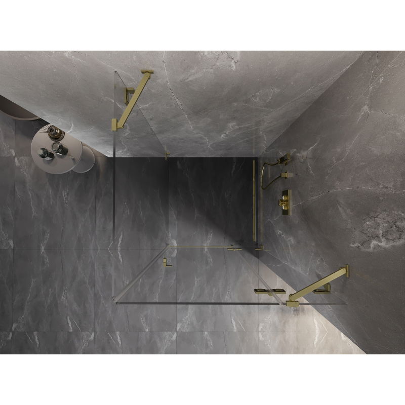 Mexen Lunar cabine de douche pivotante droite 90 x 90 cm, transparente, or brossé - 834-090-090-55-00-P
