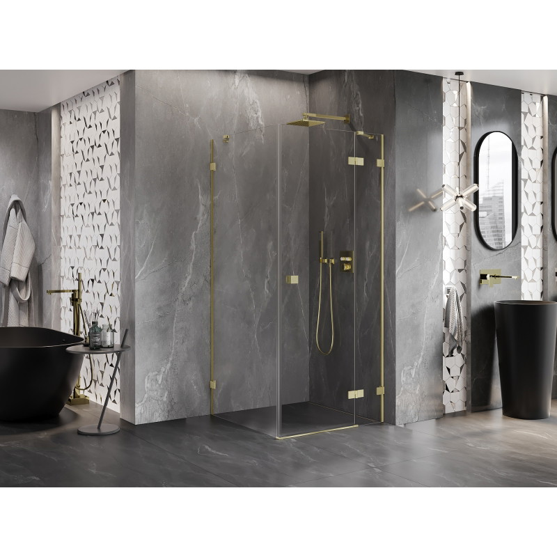 Mexen Lunar cabine de douche pivotante droite 100 x 100 cm, transparent, or brossé - 834-100-100-55-00-P