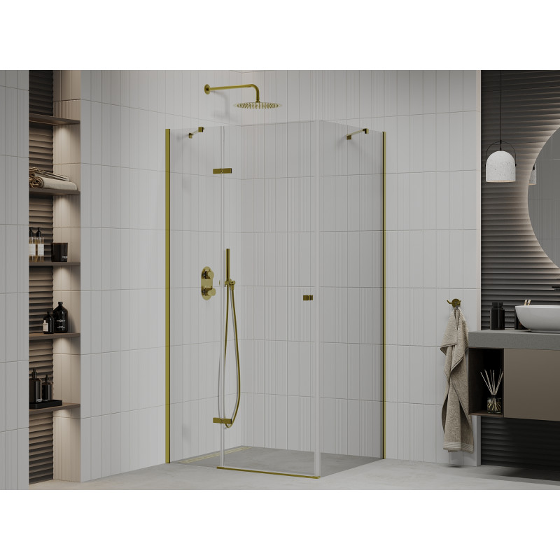 Mexen Roma cabine de douche pivotante 80 x 90 cm, transparente, dorée - 854-080-090-50-00