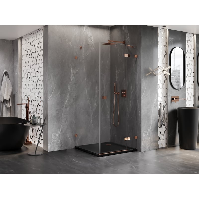 Mexen Lunar cabine de douche pivotante droite 80 x 80 cm, transparent, or rose - 834-080-080-60-00-P