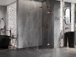 Cabine de douche pivotante droite Mexen Lunar 100 x 100 cm, transparent, or rose - 834-100-100-60-00-P