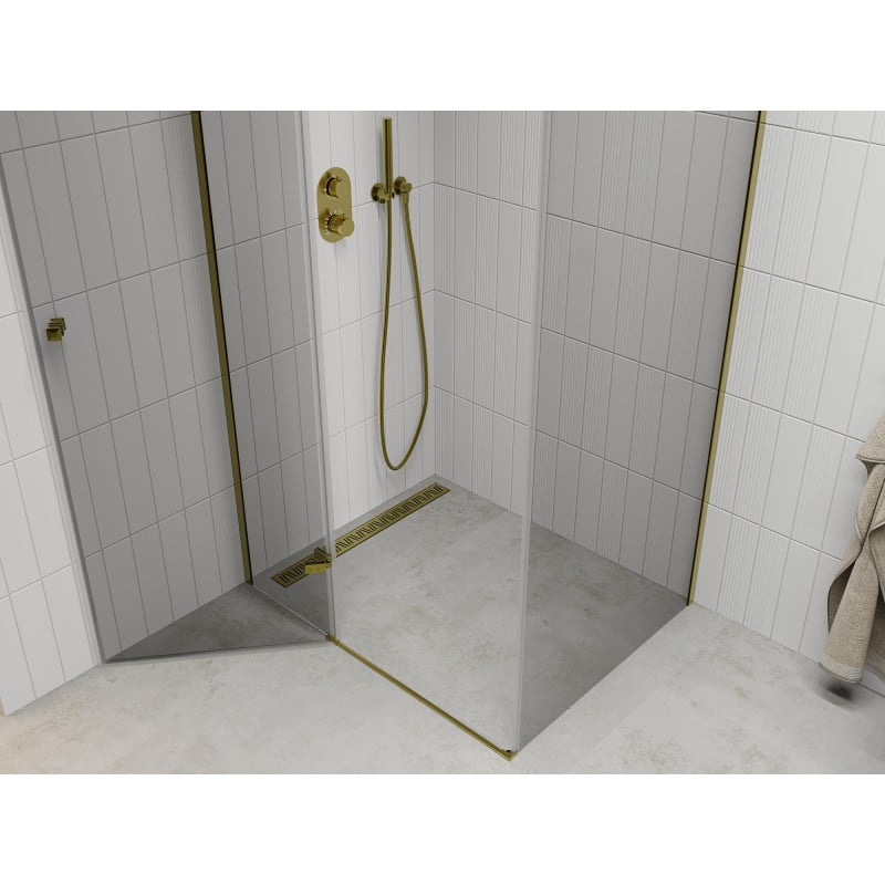Mexen Roma cabine de douche pivotante 90 x 80 cm, transparent, or - 854-090-080-50-00